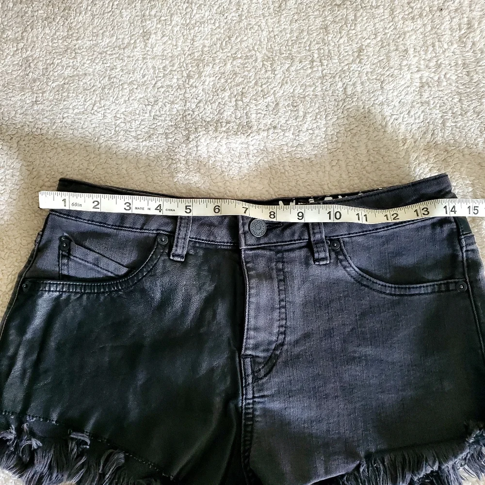 Volcom Jean Short Shorts Black Distressed Half Side Vaux Leather Summer Cowgirl